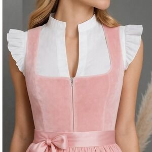 New 2XL White Ruffle Sleeve Dirndl Oktoberfest Top High V Neck Blouse